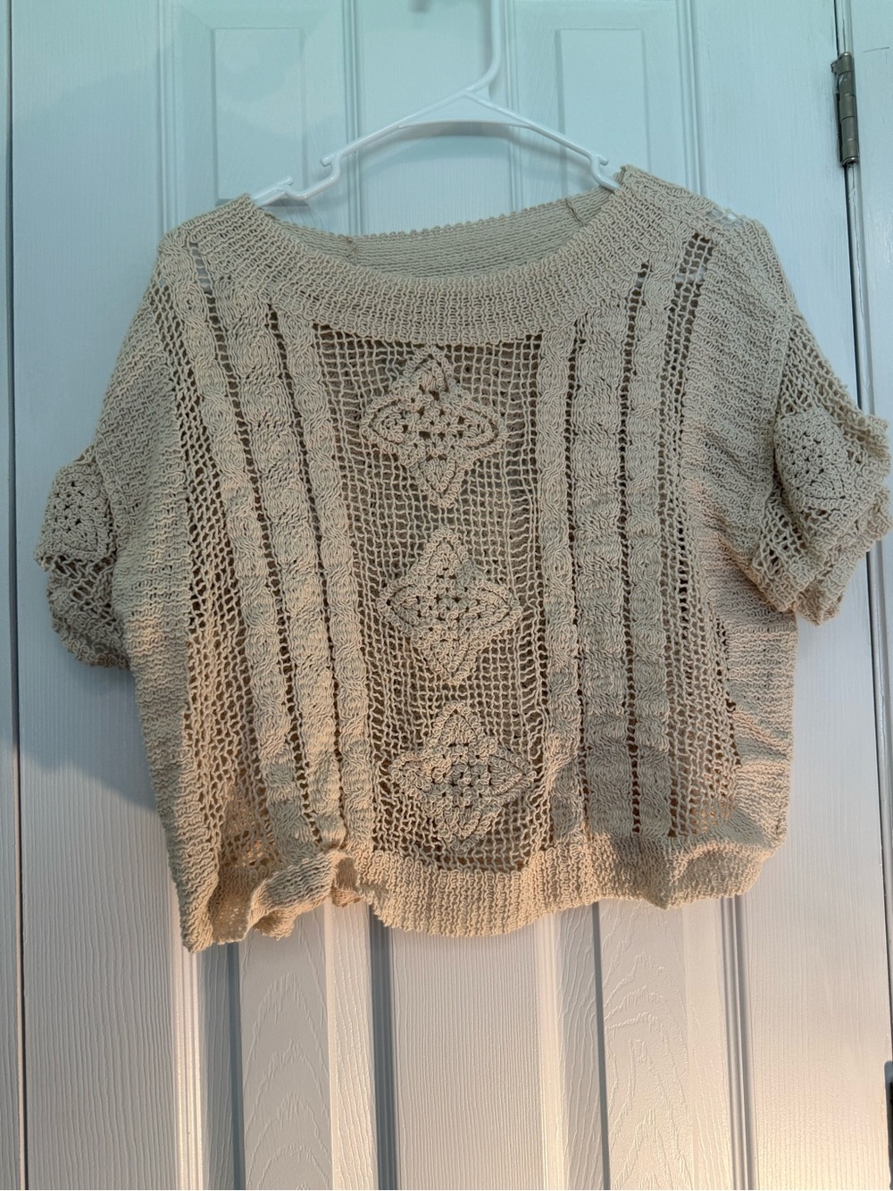 Zara Cream Crochet Short Sleeve Sweater